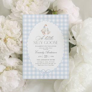 Blue Gingham Silly Goose Baby Shower Invitation