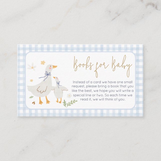 Blue Gingham Silly Goose BabyShower Books for Baby Enclosure Card (Front)