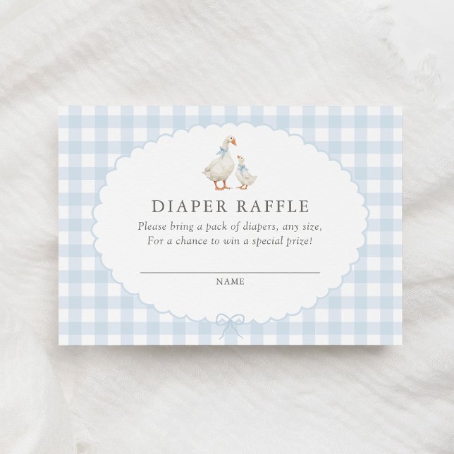 Blue Gingham Silly Goose Diaper Raffle Ticket Enclosure Card (Creator Uploaded)
