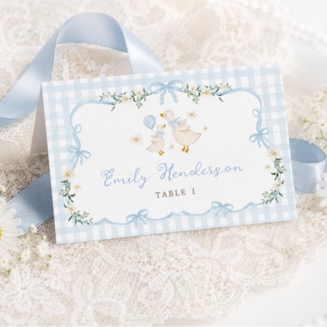 Blue Gingham Silly Goose Table Place Cards (Creator Uploaded)