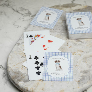 Blue Gingham Spaniel Dog Illustration Wedding Playing Cards