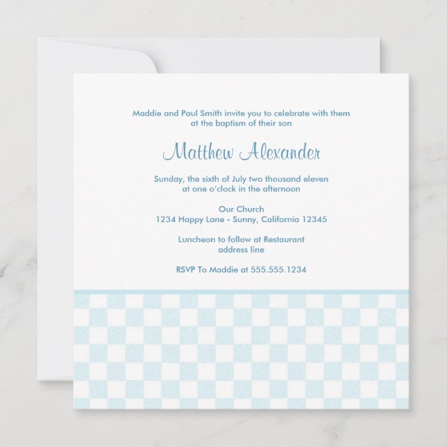 Blue Gingham Square Invitation (Front)