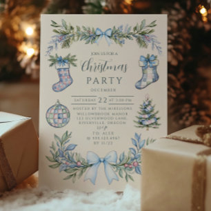 Blue Gingham Stocking Christmas Invitation