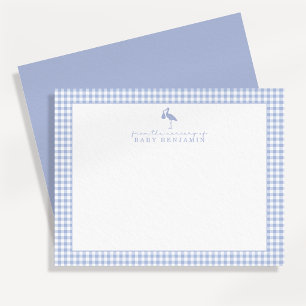 Blue Gingham Stork Nursery Note Card