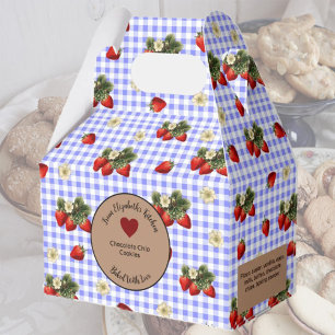 Blue Gingham Strawberries Food Gift Favour Box