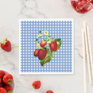 Blue Gingham & Strawberries Lunch Paper Napkin