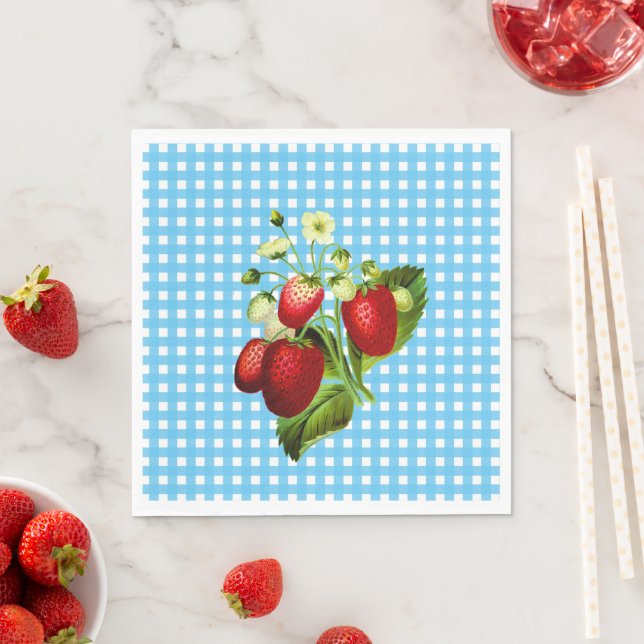 Blue Gingham & Strawberries Luncheon Paper Napkin (Insitu)