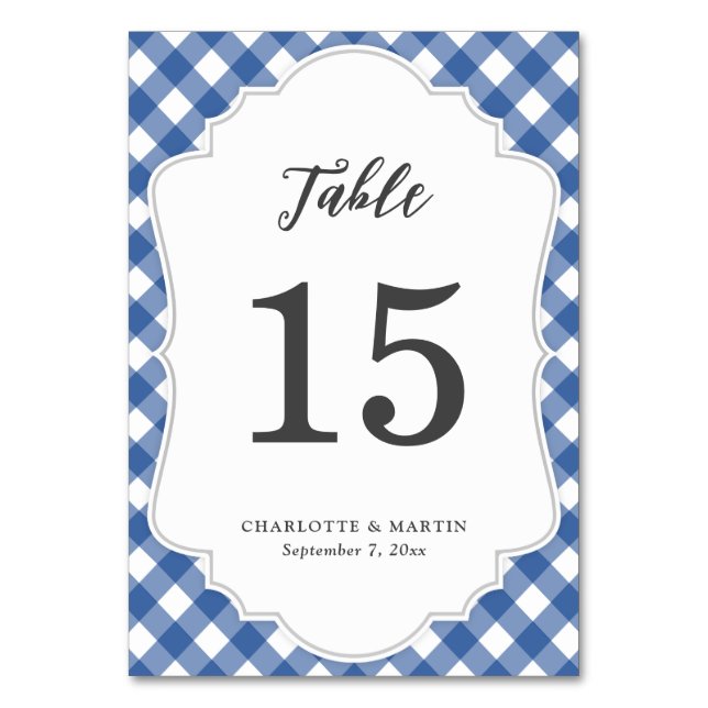 Blue Gingham Table Number Card (Front)