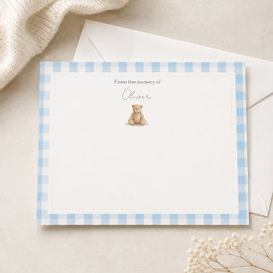 Blue Gingham Teddy Bear Baby Nursery Card
