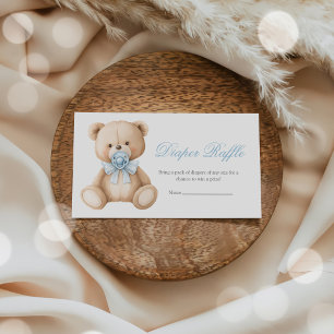 Blue Gingham Teddy Bear Baby Shower Diaper Raffle Enclosure Card