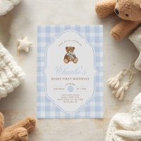 Blue Gingham Teddy Bear Beary First Birthday