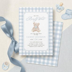 Blue Gingham Teddy Bear Classic Baby Shower Invitation