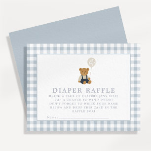 Blue Gingham Teddy Bear diaper raffle card