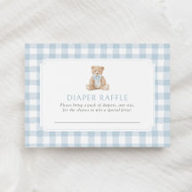 Blue Gingham Teddy Bear Diaper Raffle Ticket