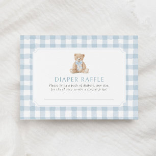 Blue Gingham Teddy Bear Diaper Raffle Ticket Enclosure Card