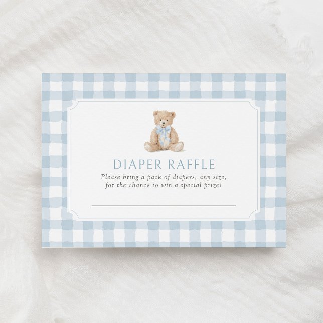 Blue Gingham Teddy Bear Diaper Raffle Ticket Enclosure Card (Creator Uploaded)