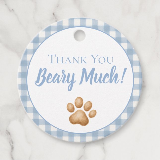 Blue Gingham Teddy Bear Favour Tags (Front)
