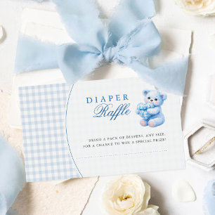 Blue Gingham Teddy Bear Neutral Baby Shower Enclosure Card