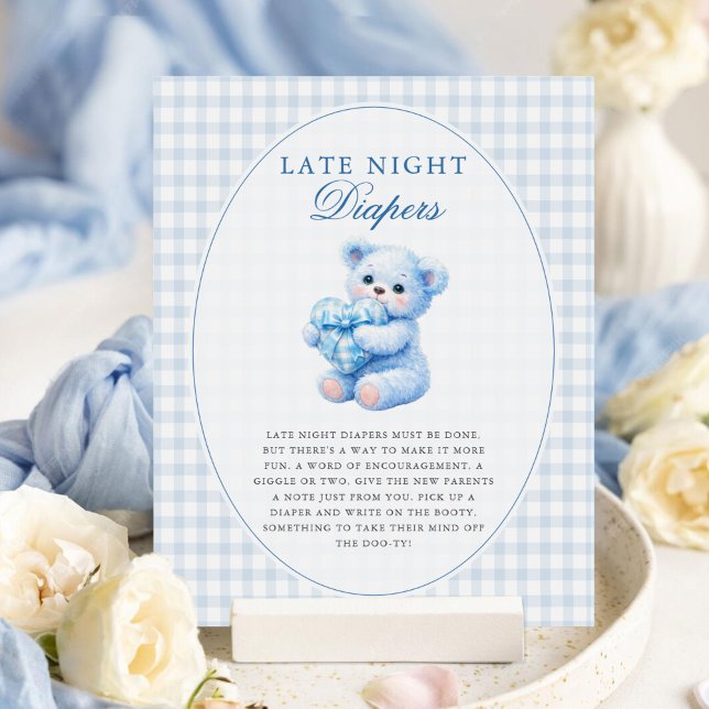 Blue Gingham Teddy Bear Neutral Baby Shower Poster (Creator Uploaded)