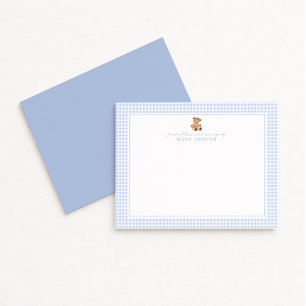 Blue Gingham Teddy Bear Nursery Note Card