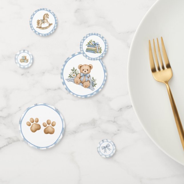 Blue Gingham Teddy Bear Table Confetti (Group)