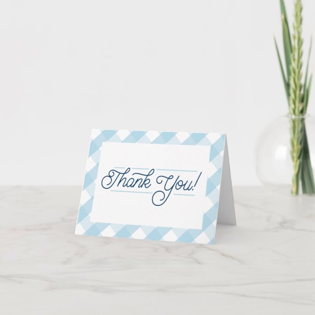 Blue Gingham Thank You Notecards (Front)