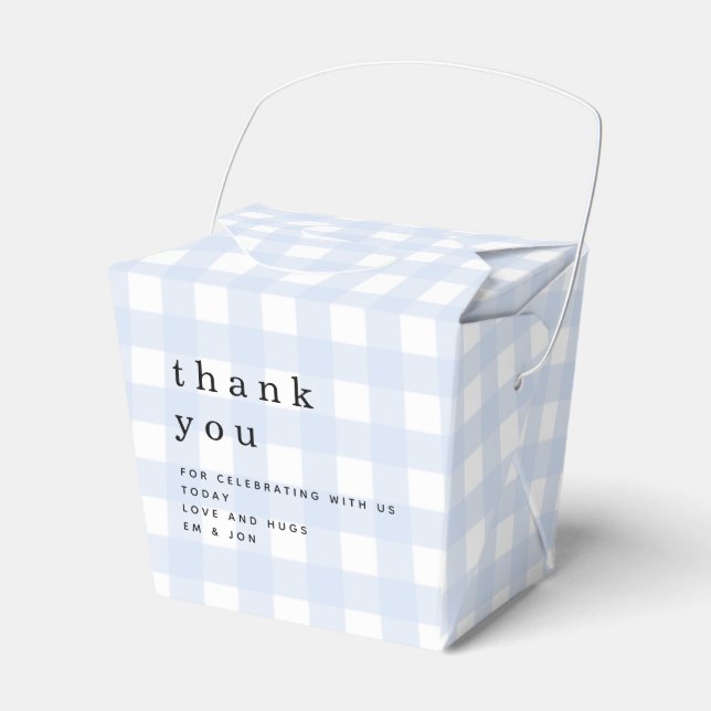 Blue Gingham Thank You Picnic Baby Shower Favour Box (Front Side)