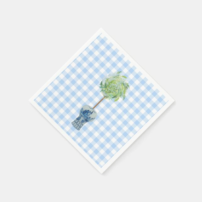 Blue Gingham Topiary Paper Napkin (Corner)