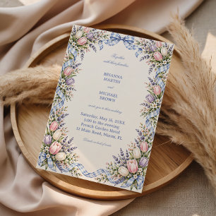 Blue Gingham Tulip Garden Elegance Invitation