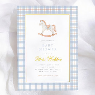 Blue Gingham Vintage Rocking Horse Baby Shower