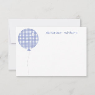 Blue Gingham Watercolor Balloon Note Cards