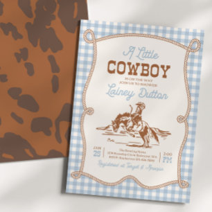 Blue Gingham Western Baby Shower Invitation