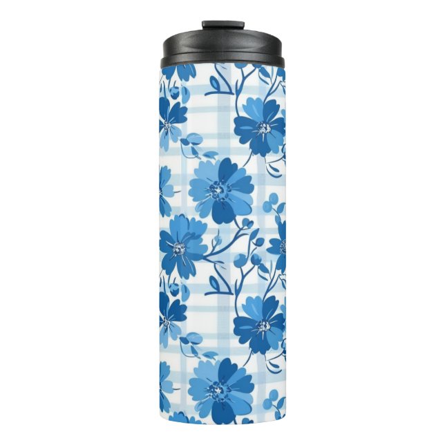 Blue Gingham Winter Flower Tumbler (Front)