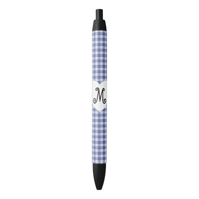 Blue Gingham with a Heart Black Ink Pen (Front Vertical)