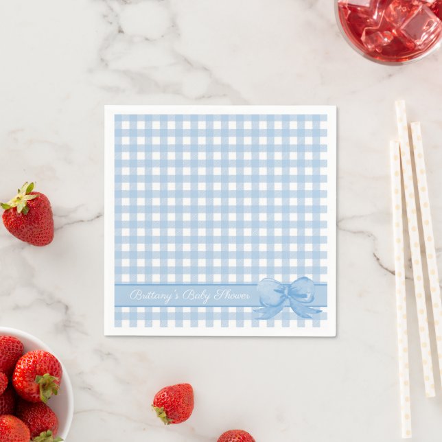 Blue Gingham with Bow Baby Shower Napkins (Insitu)