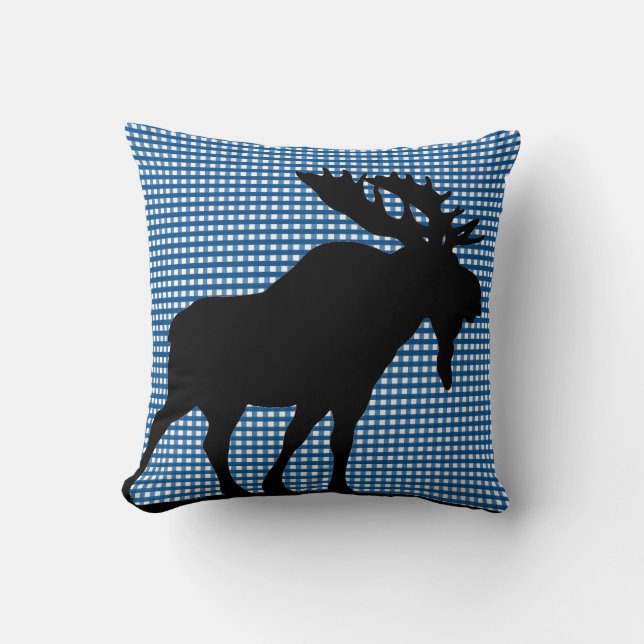 Blue Gingham with Maine Moose Pillow (Front)