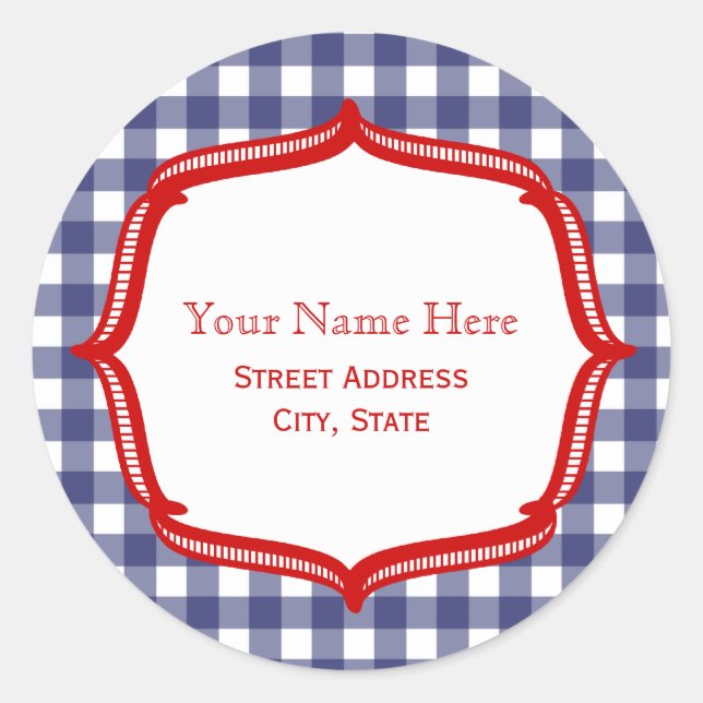 Blue Gingham With Red Address Sticker (Front)