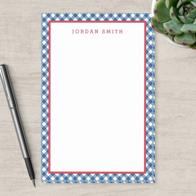 Blue Gingham with Red Border Post-it Notes (Creator Uploaded)