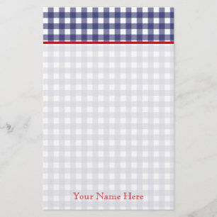 Blue Gingham With Red Personalised Stationery