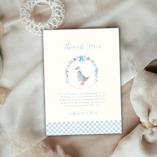 Blue Gingham Woodland Silly Goose Baby Shower Thank You Card