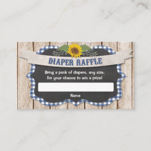 Blue gingham yellow sunflowers baby diaper raffle enclosure card