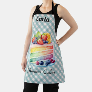 Blue Gingham Yummy Cakes Apron