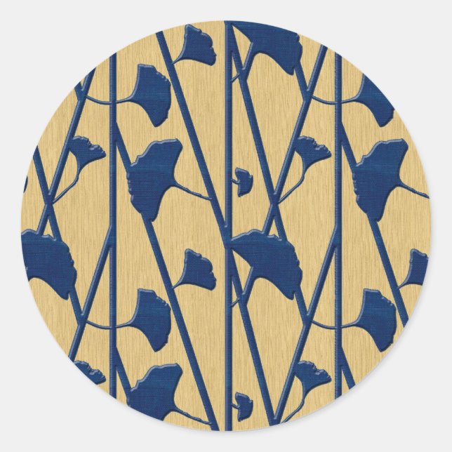 blue ginkgo classic round sticker (Front)