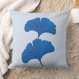 Blue Ginkgo Leaf  Customizable Background Colors  Cushion