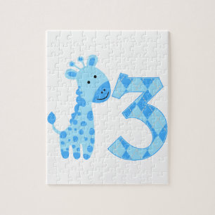 Blue Giraffe 3rd Birthday Jigsaw Puzzle