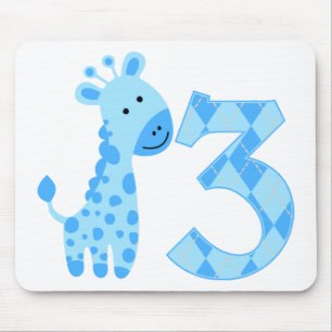 Blue Giraffe 3rd Birthday Mouse Pad