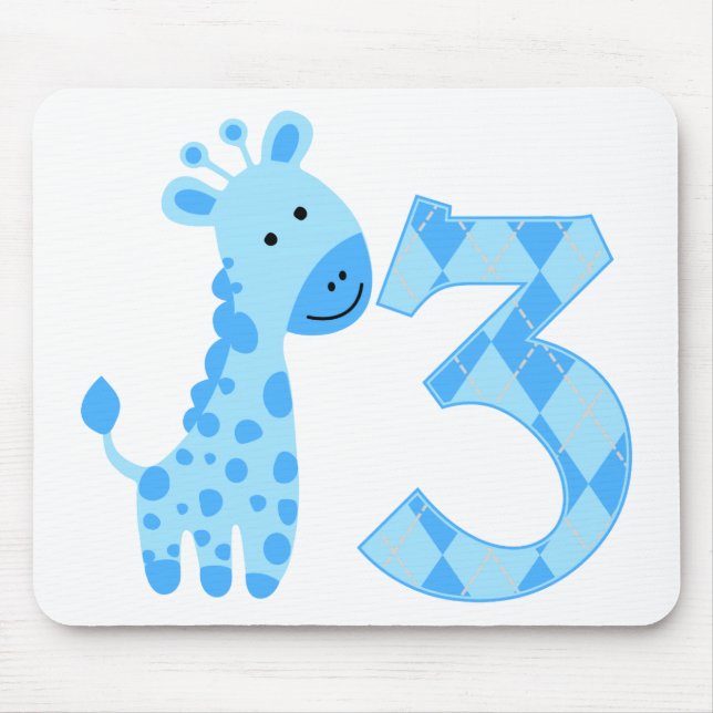 Blue Giraffe 3rd Birthday Mouse Pad (Front)