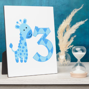 Blue Giraffe 3rd Birthday Plaque