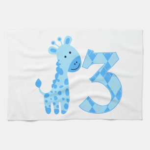 Blue Giraffe 3rd Birthday Tea Towel