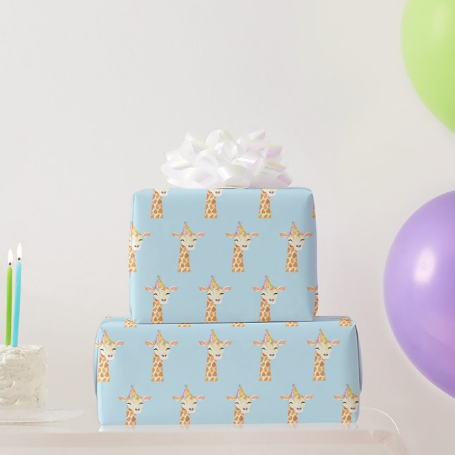 Blue Giraffe Birthday Party Gift Wrapping Paper (Party Gifts)